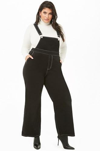 Forever21 Plus Size Topstitched Wide-leg Overalls