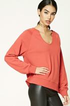 Forever21 Women's  Cherry Split-neck Raglan Sweatshirt