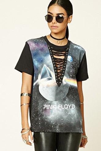 Forever21 Women's  Lace-up Pink Floyd Band Tee