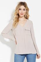 Forever21 Women's  Taupe Pocket-front Top