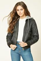 Forever21 Women's  Black & Heather Grey Hooded Puffer Jacket