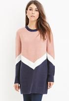 Love21 Women's  Chevron-patterned Longline Sweater (mauve/cream)