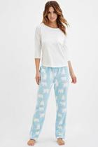 Forever21 Women's  Blue & White Plush Polar Bear Pj Pants