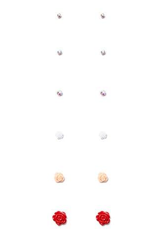Forever21 Rhinestone & Rose Stud Earring Set