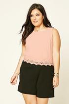 Forever21 Plus Women's  Blush & Black Plus Size Crochet Panel Romper