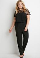 Forever21 Plus Checker Lace-paneled Jumpsuit