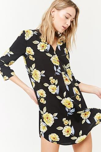 Forever21 Floral Split-neck Dress