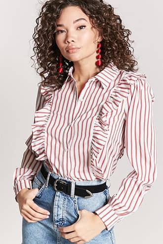 Forever21 Ruffle-trim Stripe Shirt