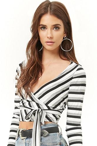 Forever21 Striped Surplice Wraparound Crop Top
