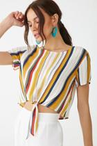 Forever21 Crinkled Striped Tie-hem Top