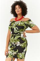 Forever21 Plus Size Ruched Tropical Bodycon Dress