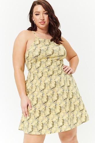 Forever21 Plus Size Leaf Print Skater Dress