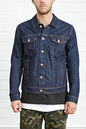 21 Men Men's  Dark Denim Button-front Denim Jacket