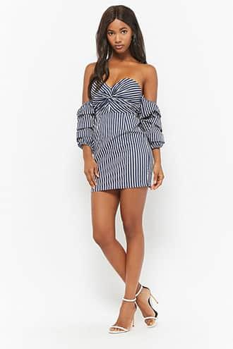 Forever21 Striped Off-the-shoulder Mini Dress