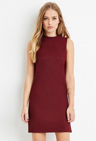 Forever21 Women's Textured Shift Dress (burgundy)