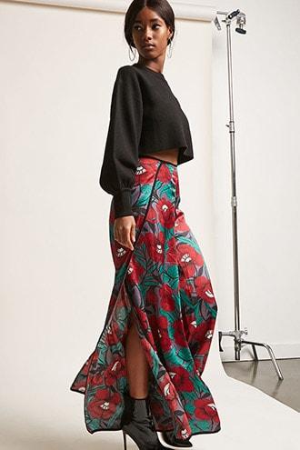 Forever21 Satin Floral Split-leg Pants