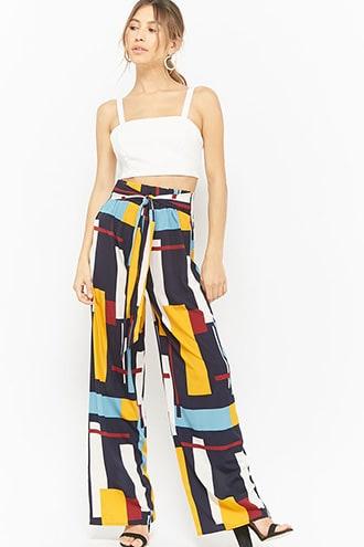 Forever21 Multicolored-geo Print Wide-leg Pants