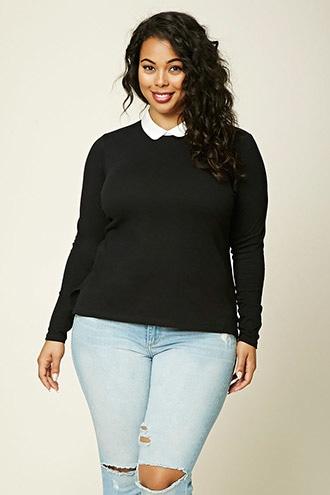 Forever21 Plus Women's  Plus Size Contrast Collar Top
