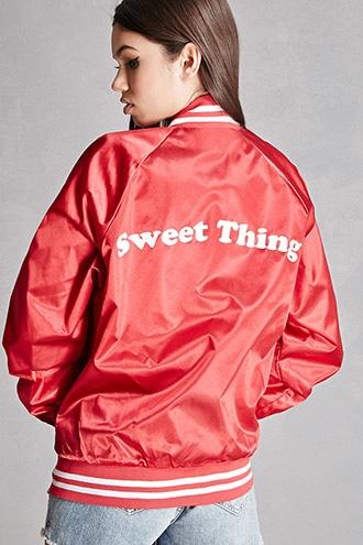 Forever21 Satin Graphic Bomber Jacket