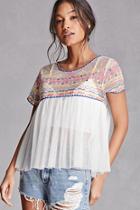 Forever21 Sheer Embroidered Babydoll Top