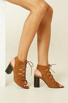 Forever21 Women's  Tan Lace-up Faux Suede Cutout Heels