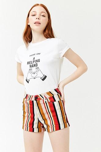 Forever21 Striped Stretch-denim Shorts