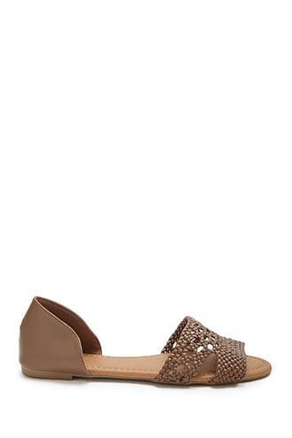 Forever21 Faux Leather Basketweave Open-toe Flats