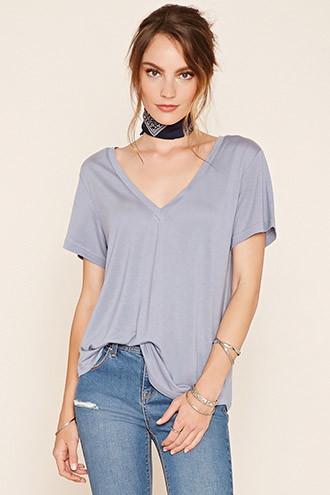 Love21 Women's  Contemporary Slub Knit V-neck Tee