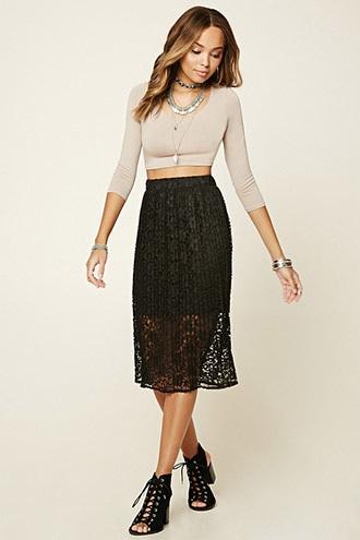Forever21 Women's  Crochet Overlay Skirt