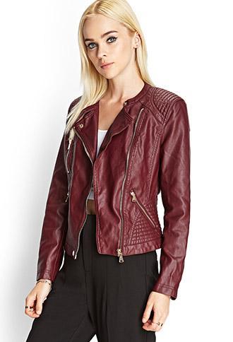 Forever21 Textured Faux Leather Jacket Burgundy Small