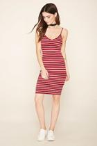 Forever21 Women's  Burgundy & Ivory Ribbed Knit Striped Dress