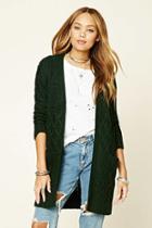Forever21 Women's  Hunter Green Cable Knit Longline Cardigan