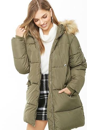 Forever21 Faux Fur Hooded Puffer Coat
