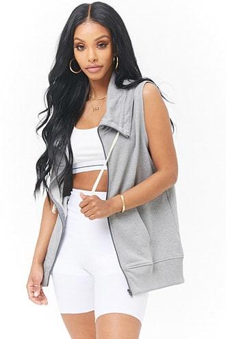 Forever21 French Terry Drawstring Zippered Vest