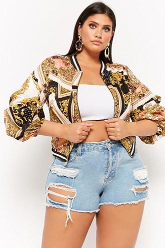 Forever21 Plus Size Baroque Pickup Sleeve Bomber Jacket