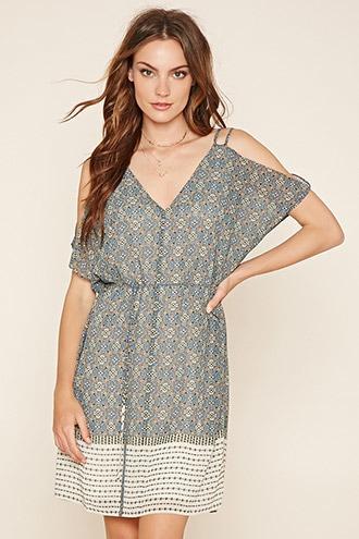 Love21 Women's  Blue & Ivory Contemporary Shift Dress