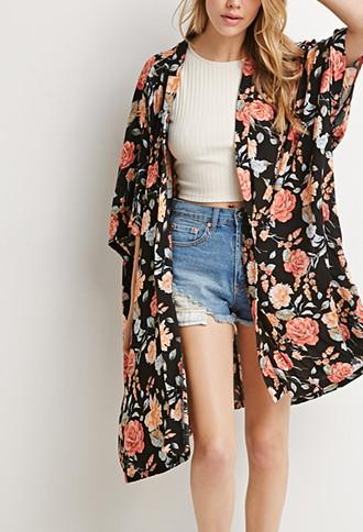 Forever21 Rose Print Dolman Cardigan
