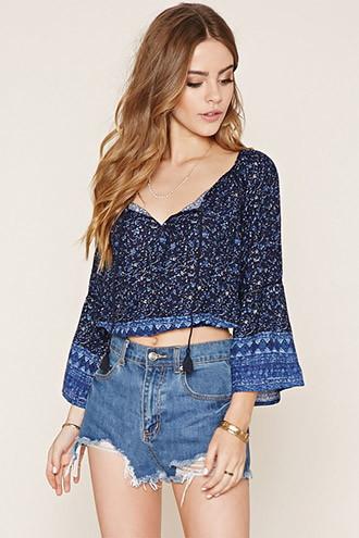 Forever21 Women's Floral Bell-sleeve Top