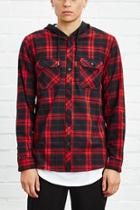 21 Men Men's  Black & Red Hooded Flannel Shirt