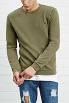 21 Men Men's  Olive Distressed French Terry Pullover