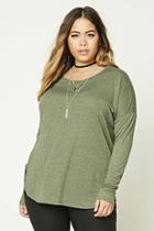 Forever21 Plus Women's  Olive Plus Size Marled Knit Top