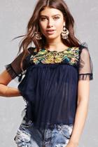 Forever21 Embroidered Sheer Mesh Top