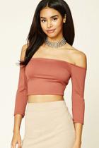 Forever21 Women's  Brick Off-the-shoulder Crop Top