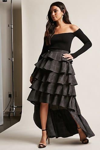 Forever21 Plaid High-low Flounce Skirt