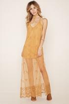 Forever21 Women's  Mustard Floral Lace Maxi Dress