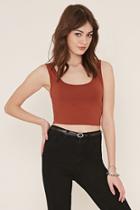 Forever21 Women's  Chestnut Cotton-blend Crop Top
