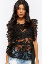 Forever21 Sheer Embroidered Crochet-trim Top