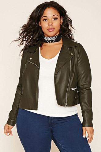 Forever21 Plus Women's  Olive Plus Size Moto Jacket