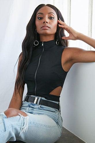 Forever21 Zip-front Cutout Crop Top