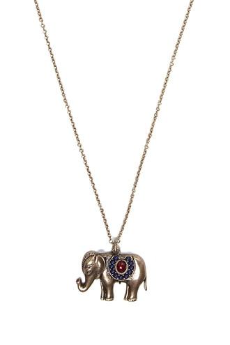 Forever21 Antique Gold & Blue Elephant Pendant Necklace